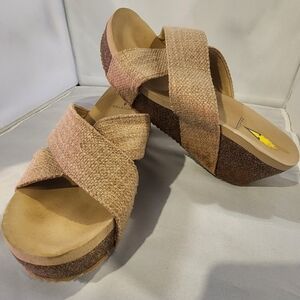 Volatile Tan Textured Wedge Sandals